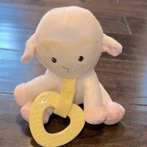 Magic years small Plush Lamb baby Toy with Yellow Teether